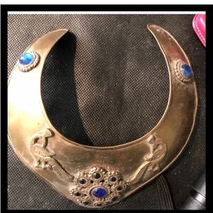 Vintage Metal Peacocks and gemstones collar necklace Unusual unique statement